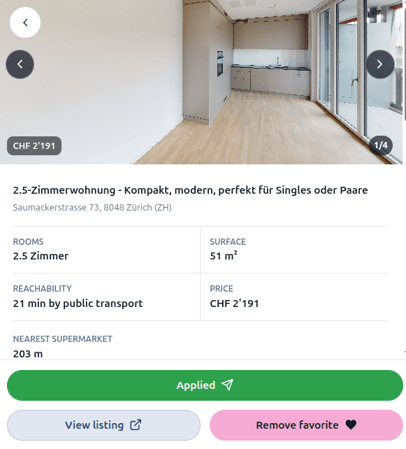 Open Robin property listing with details and user actions